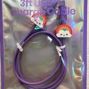 Purple USB-C Charging Cable with Rainbow Charm